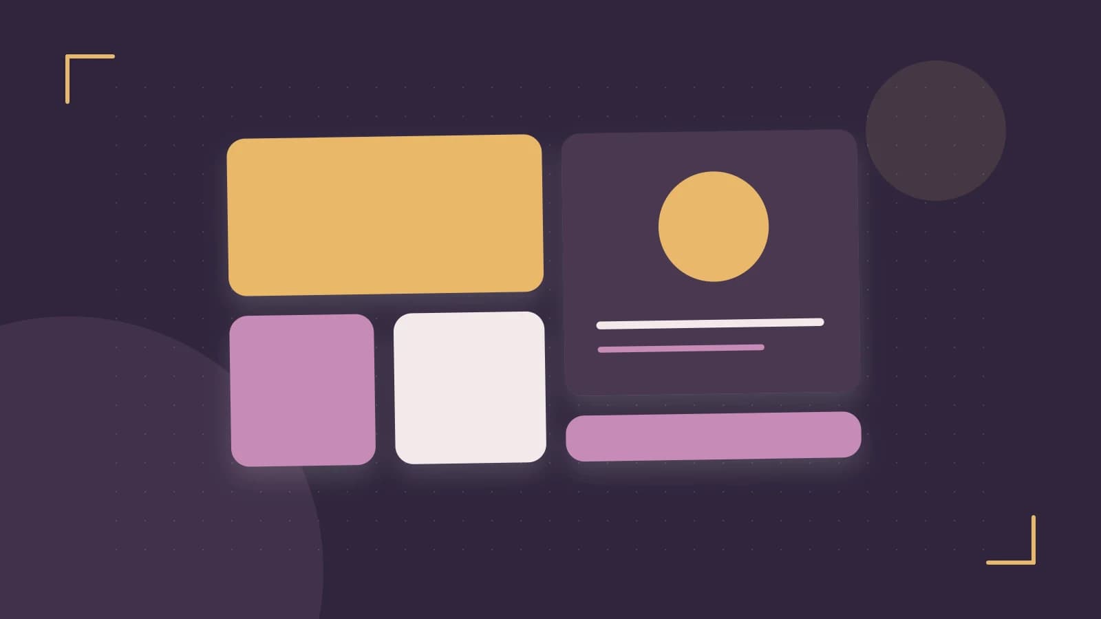 Editorial illustration of responsive browser layouts, overlapping design components and a color system