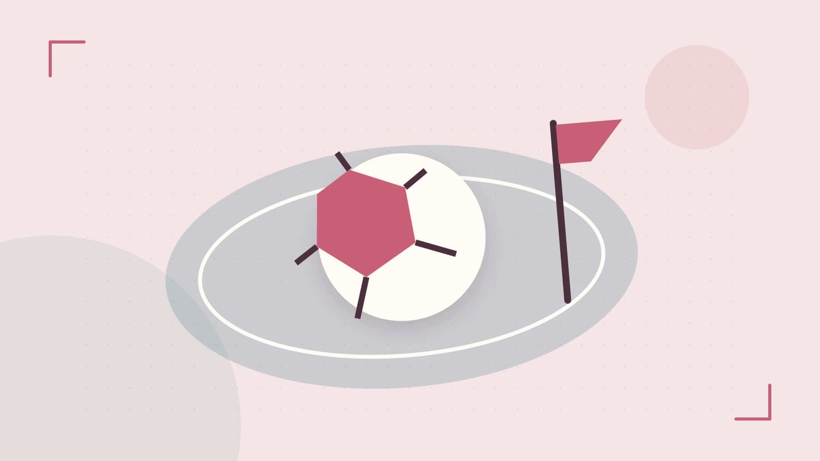 Editorial illustration of a stylized sports ball, stadium geometry and dynamic arcs