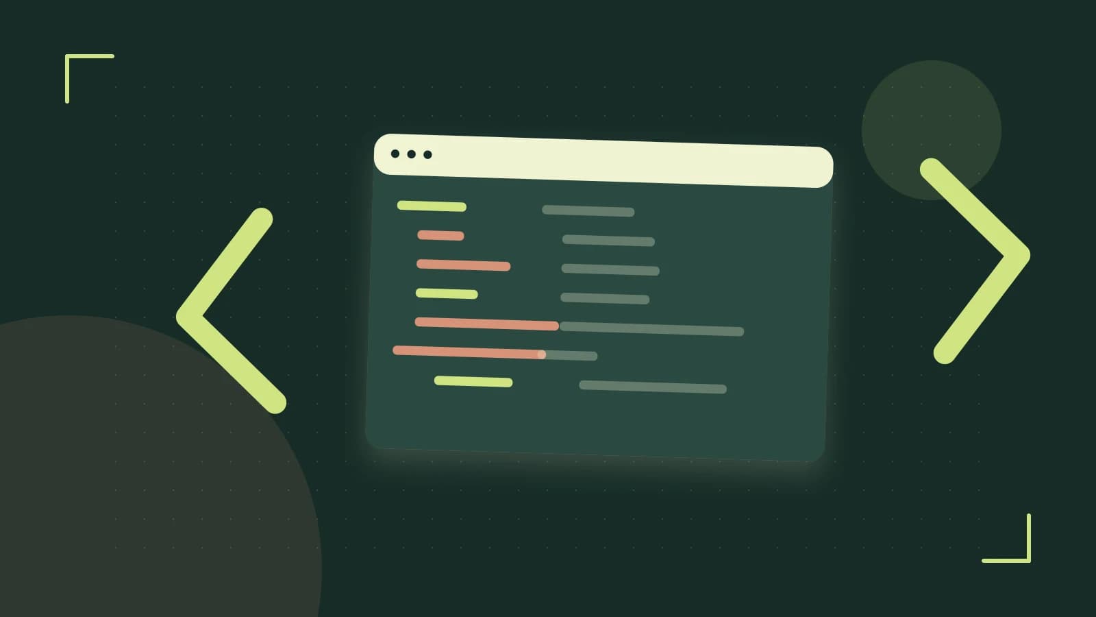 Editorial illustration of an abstract code editor, syntax blocks and oversized programming brackets