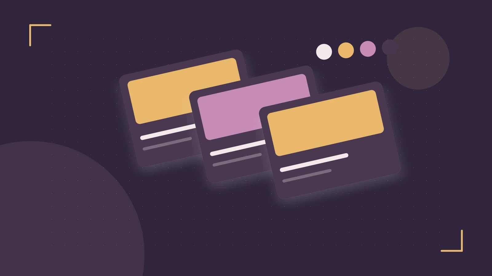 Editorial illustration of responsive browser layouts, overlapping design components and a color system