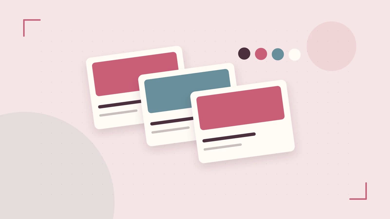 Editorial illustration of responsive browser layouts, overlapping design components and a color system