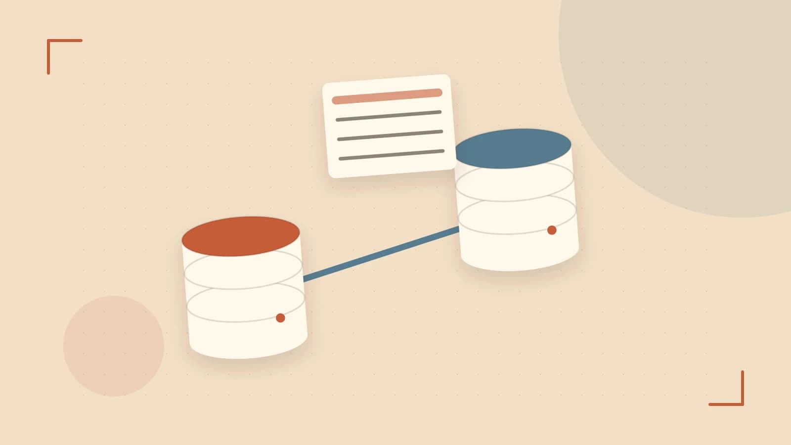 Editorial illustration of structured records, database cylinders and relationships between tables