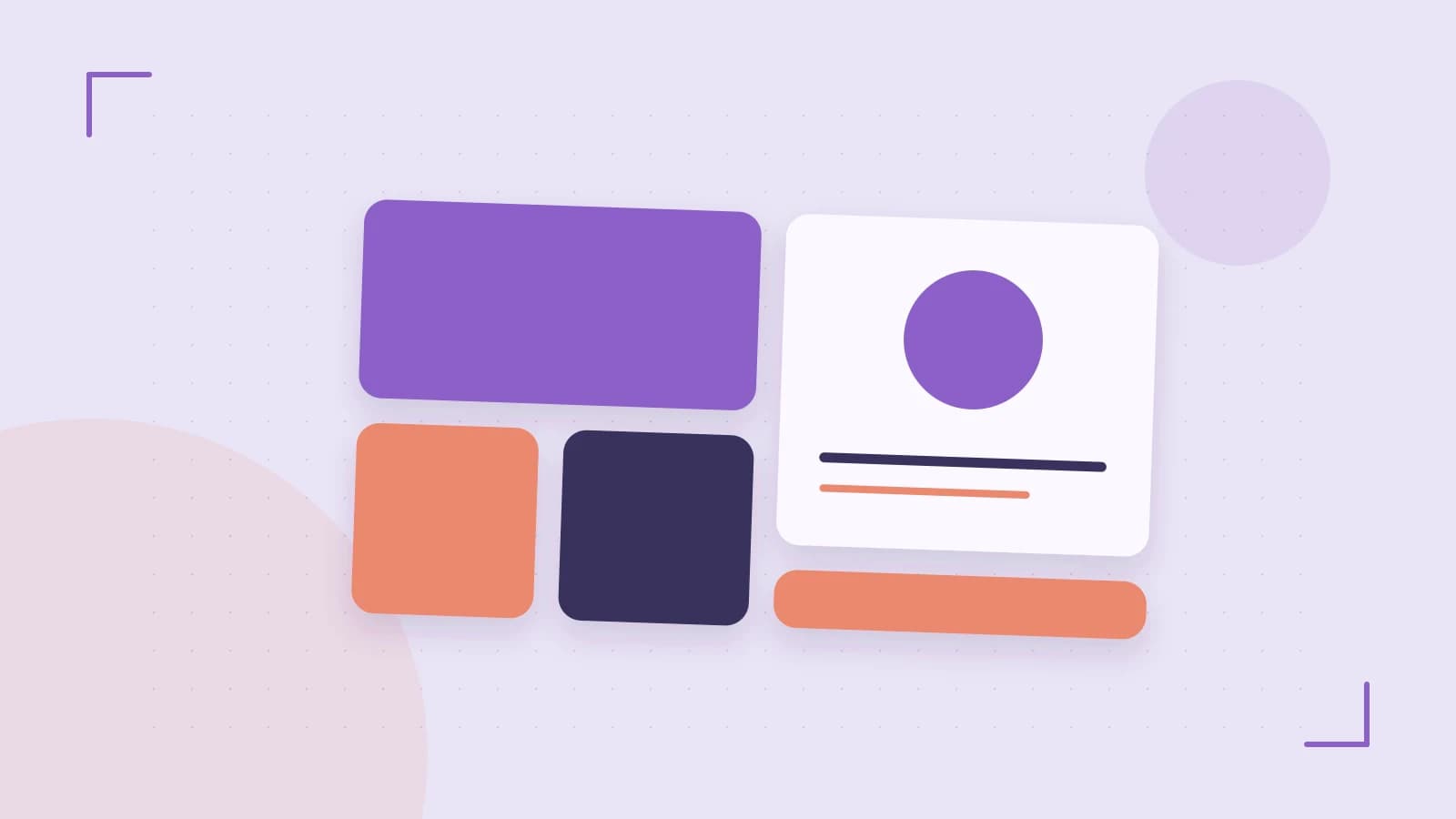Editorial illustration of responsive browser layouts, overlapping design components and a color system