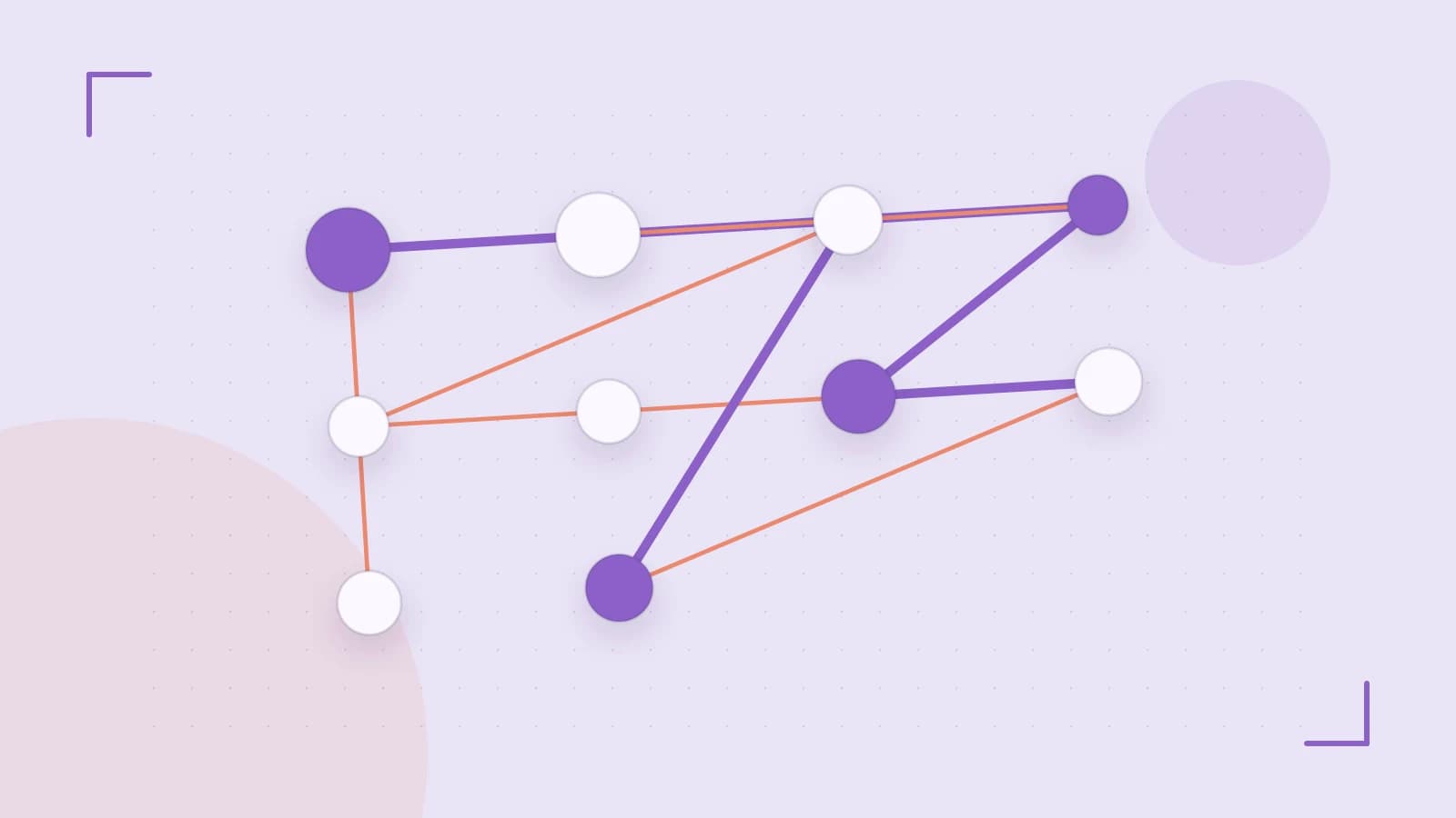 Editorial illustration of an algorithmic node graph with branching paths and a highlighted result