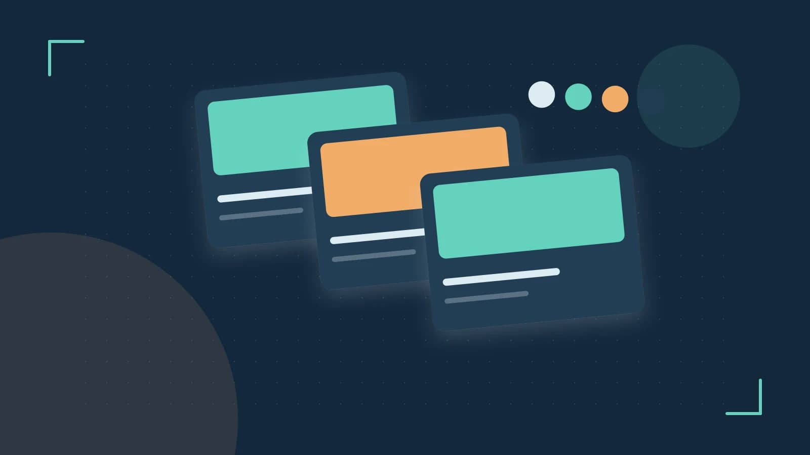 Editorial illustration of responsive browser layouts, overlapping design components and a color system
