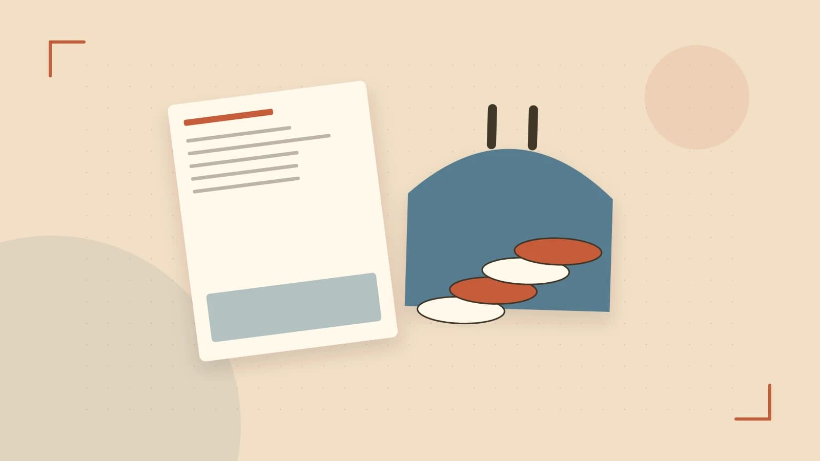 Editorial illustration of abstract coins, a payment card and a geometric financial chart without data labels