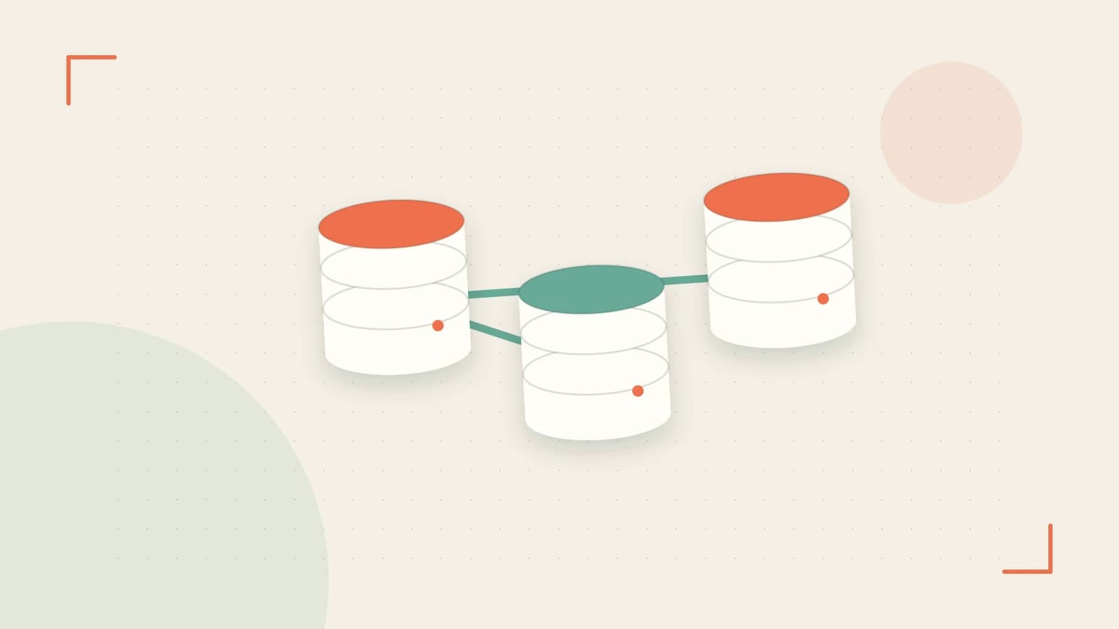 Editorial illustration of structured records, database cylinders and relationships between tables