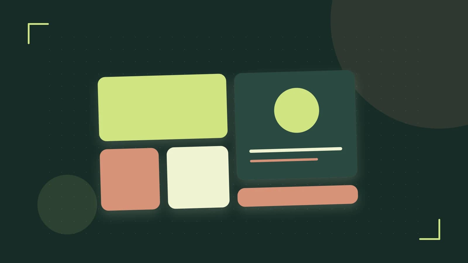 Editorial illustration of responsive browser layouts, overlapping design components and a color system