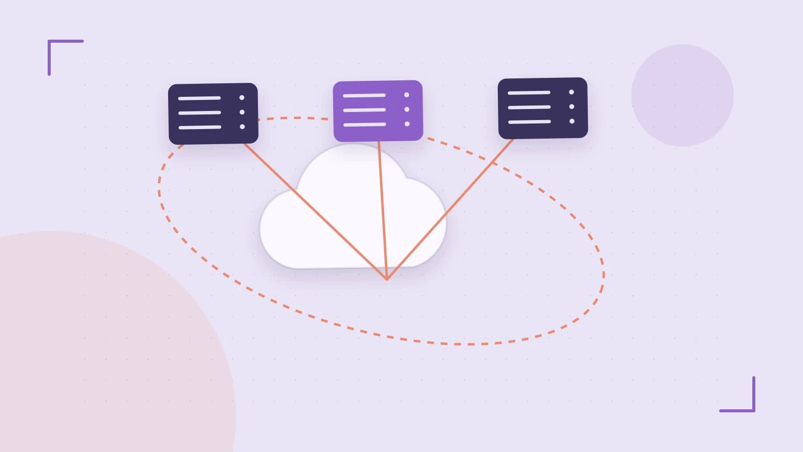 Editorial illustration of cloud infrastructure, connected server racks and an orbital service map