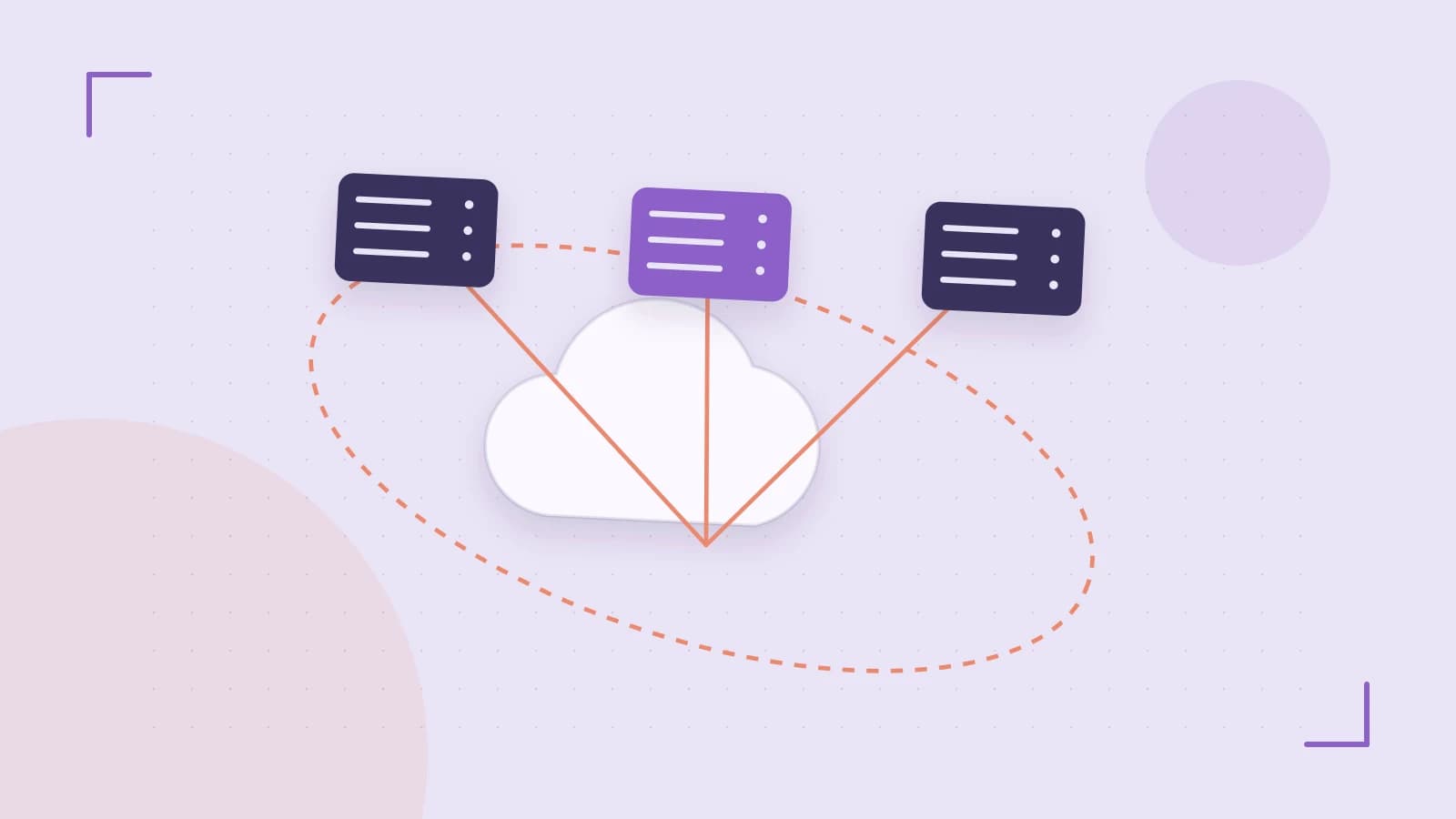 Editorial illustration of cloud infrastructure, connected server racks and an orbital service map