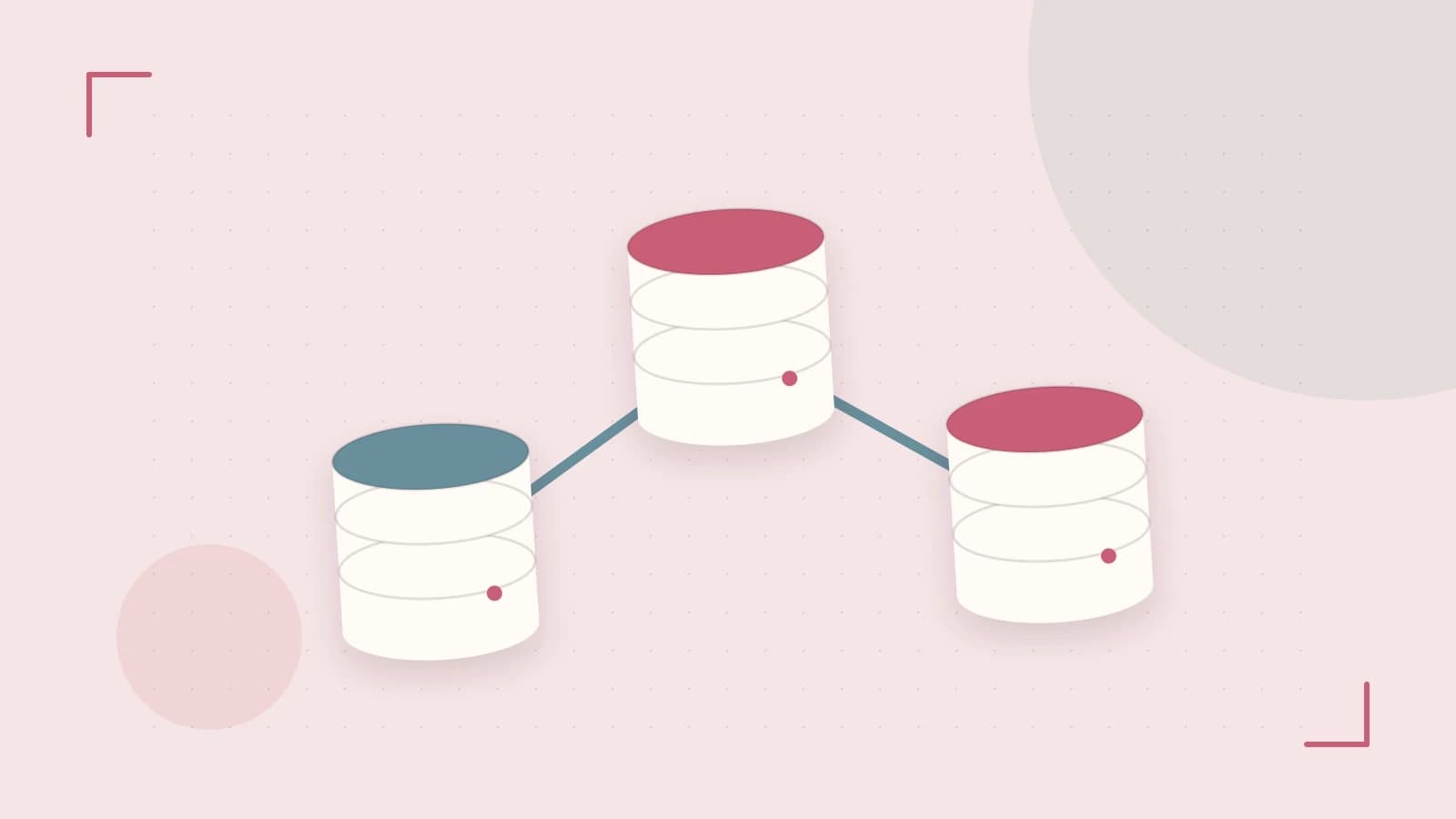 Editorial illustration of structured records, database cylinders and relationships between tables