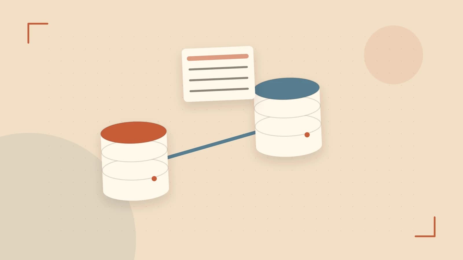 Editorial illustration of structured records, database cylinders and relationships between tables