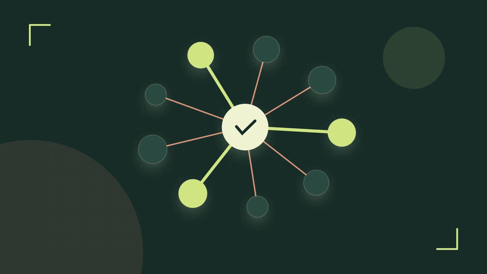 Editorial illustration of an algorithmic node graph with branching paths and a highlighted result