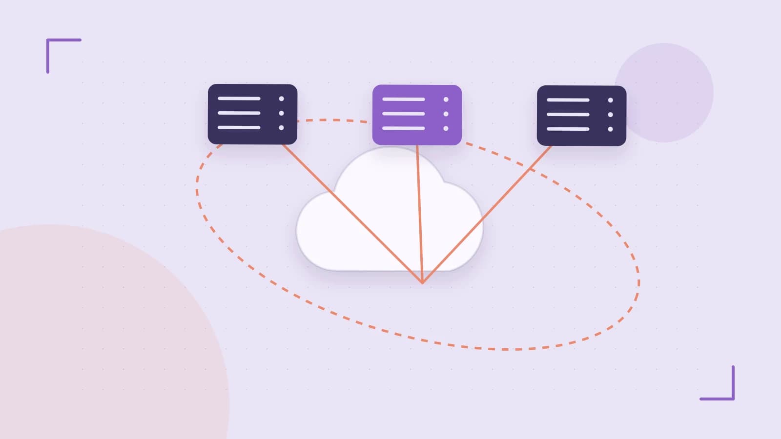 Editorial illustration of cloud infrastructure, connected server racks and an orbital service map