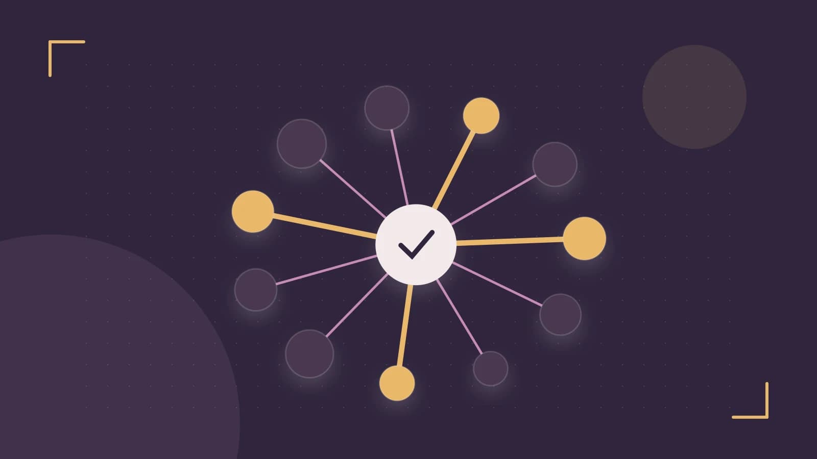 Editorial illustration of an algorithmic node graph with branching paths and a highlighted result