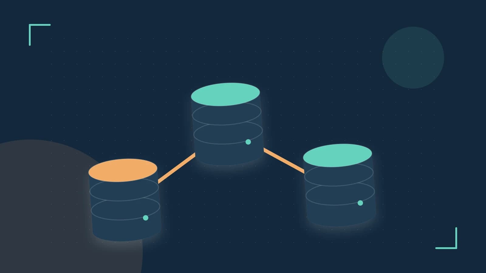 Editorial illustration of structured records, database cylinders and relationships between tables