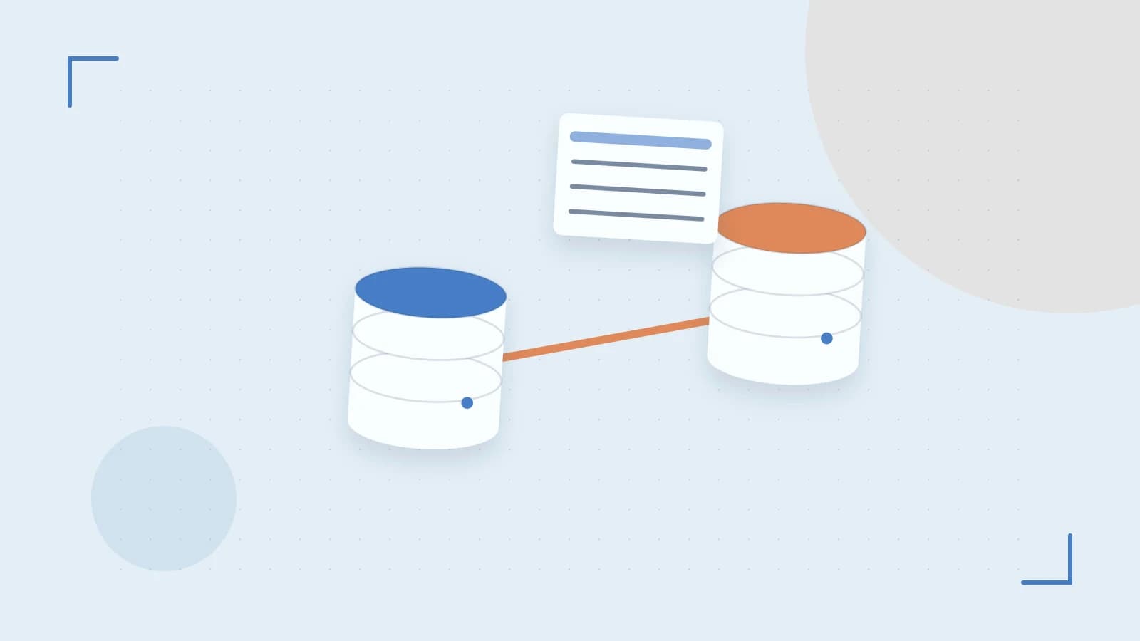 Editorial illustration of structured records, database cylinders and relationships between tables
