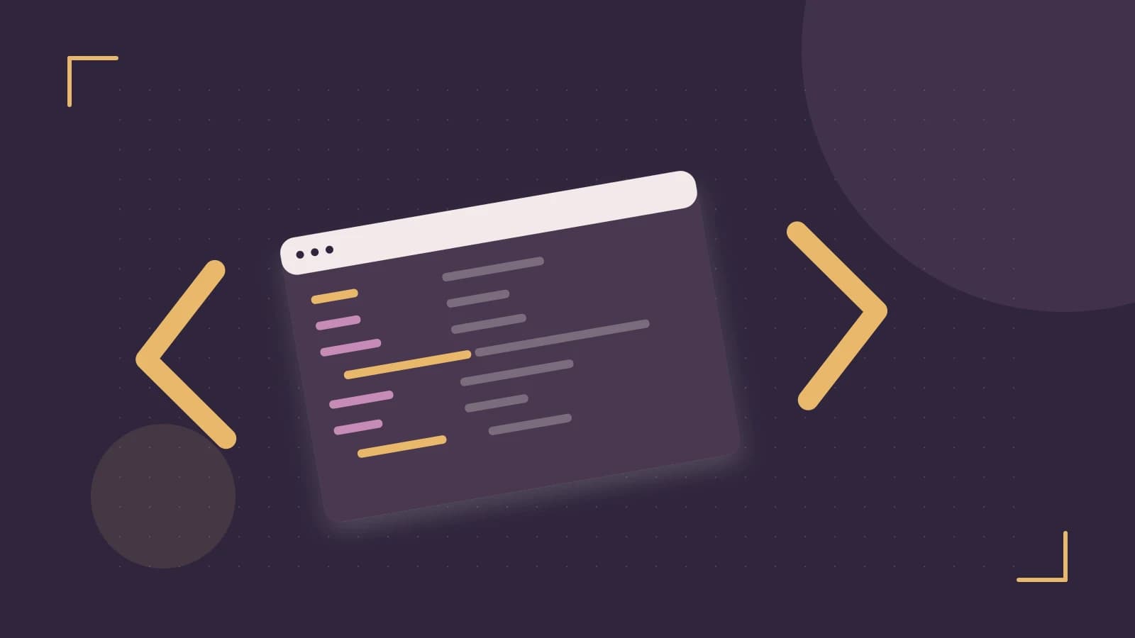 Editorial illustration of an abstract code editor, syntax blocks and oversized programming brackets