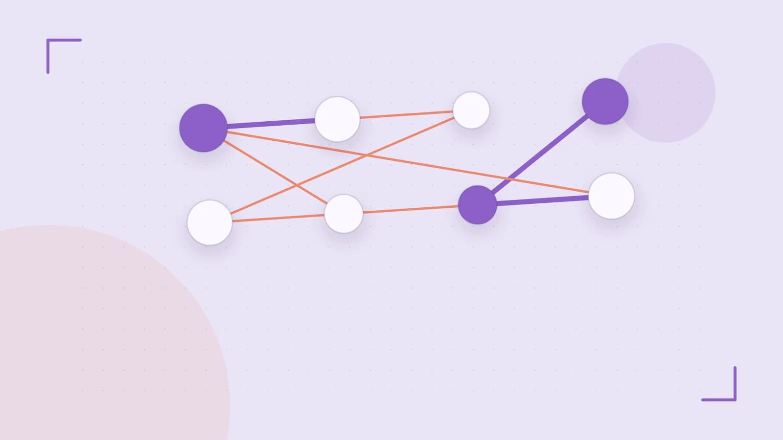 Editorial illustration of an algorithmic node graph with branching paths and a highlighted result
