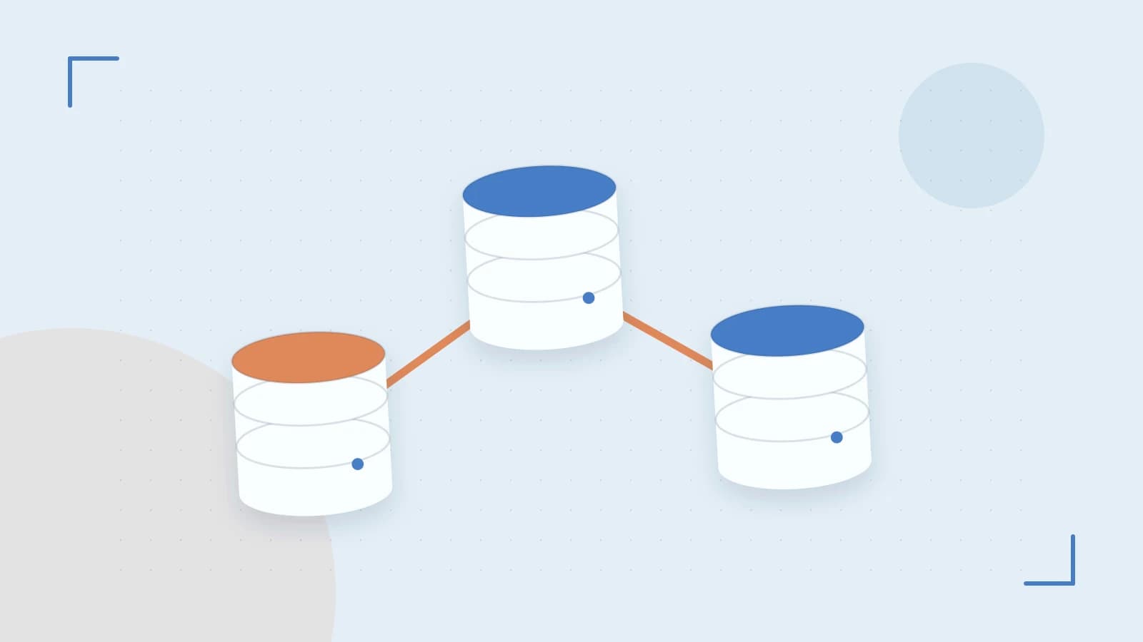 Editorial illustration of structured records, database cylinders and relationships between tables