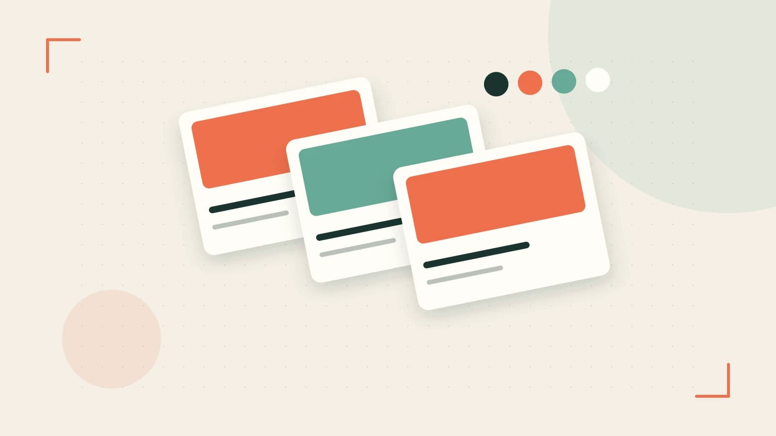 Editorial illustration of responsive browser layouts, overlapping design components and a color system