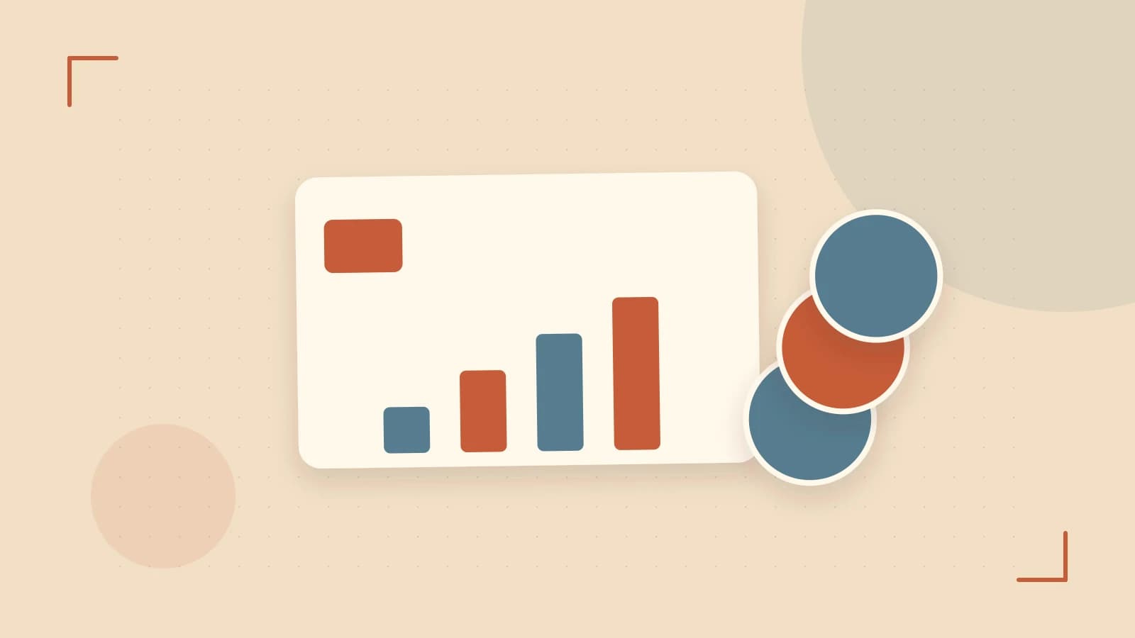 Editorial illustration of abstract coins, a payment card and a geometric financial chart without data labels