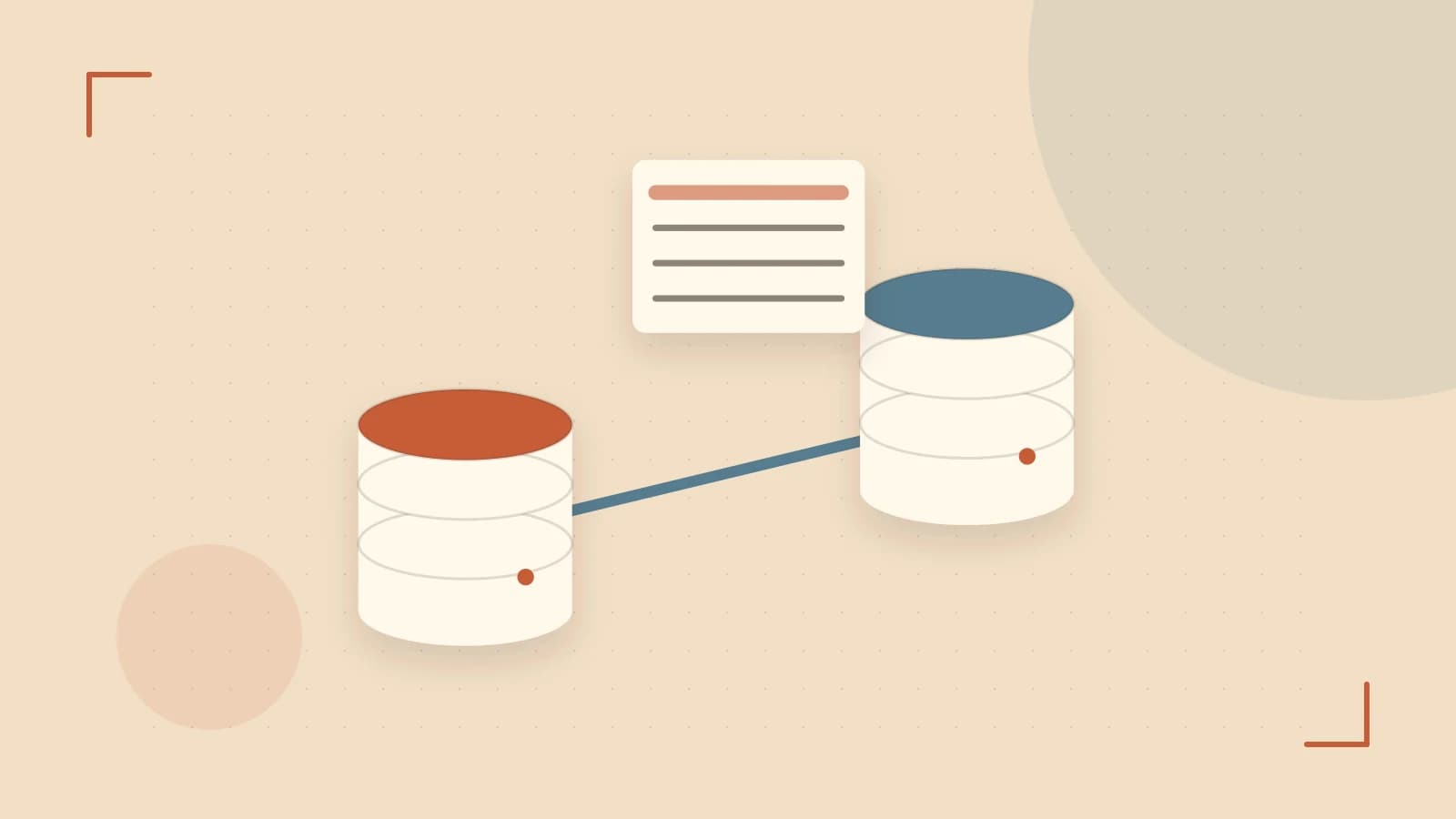 Editorial illustration of structured records, database cylinders and relationships between tables