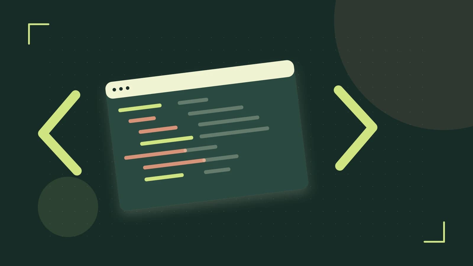 Editorial illustration of an abstract code editor, syntax blocks and oversized programming brackets