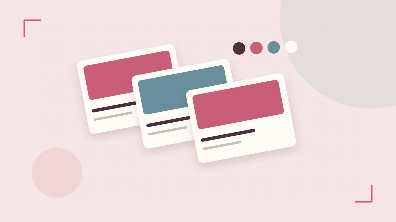 Editorial illustration of responsive browser layouts, overlapping design components and a color system