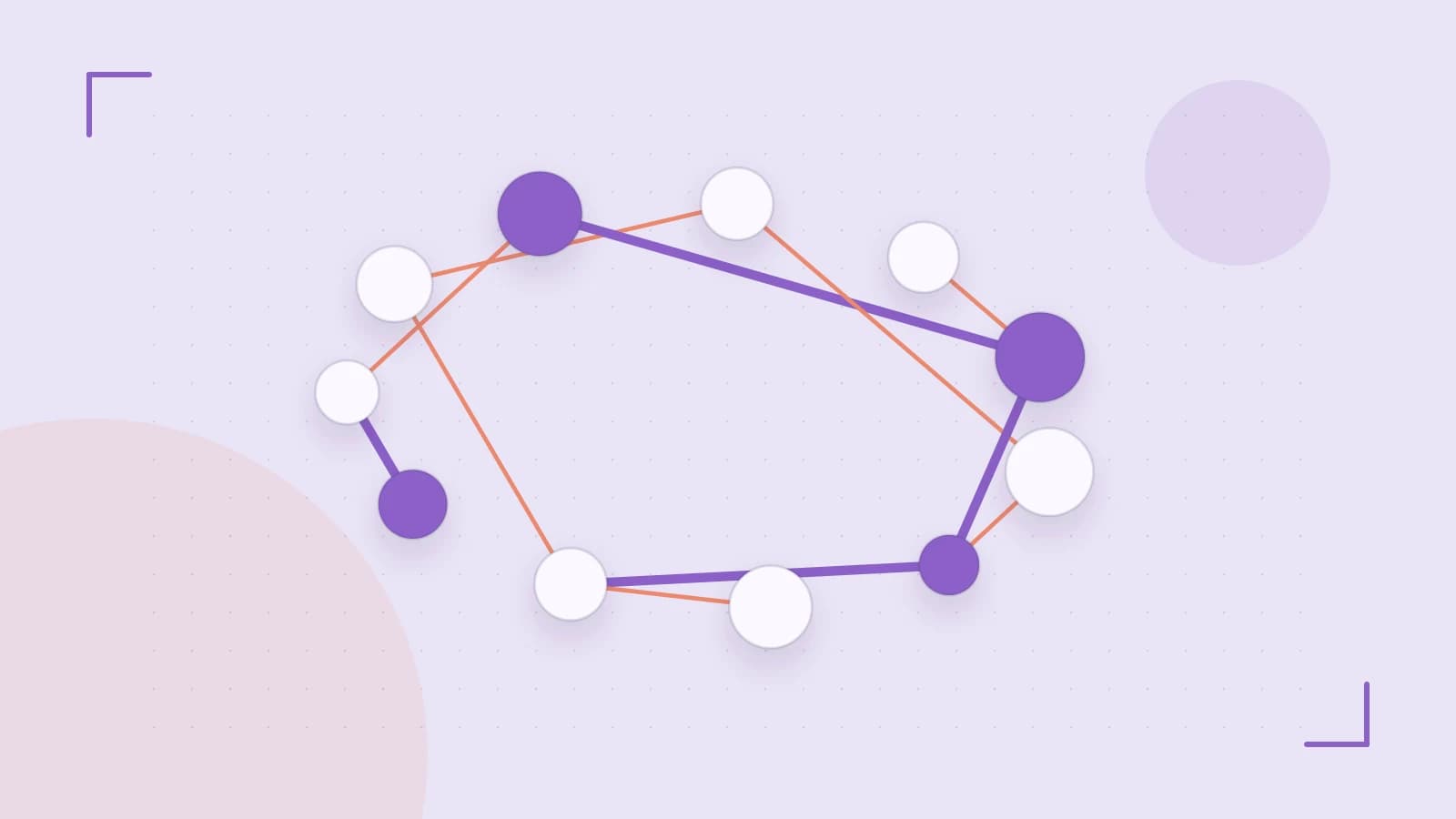 Editorial illustration of an algorithmic node graph with branching paths and a highlighted result