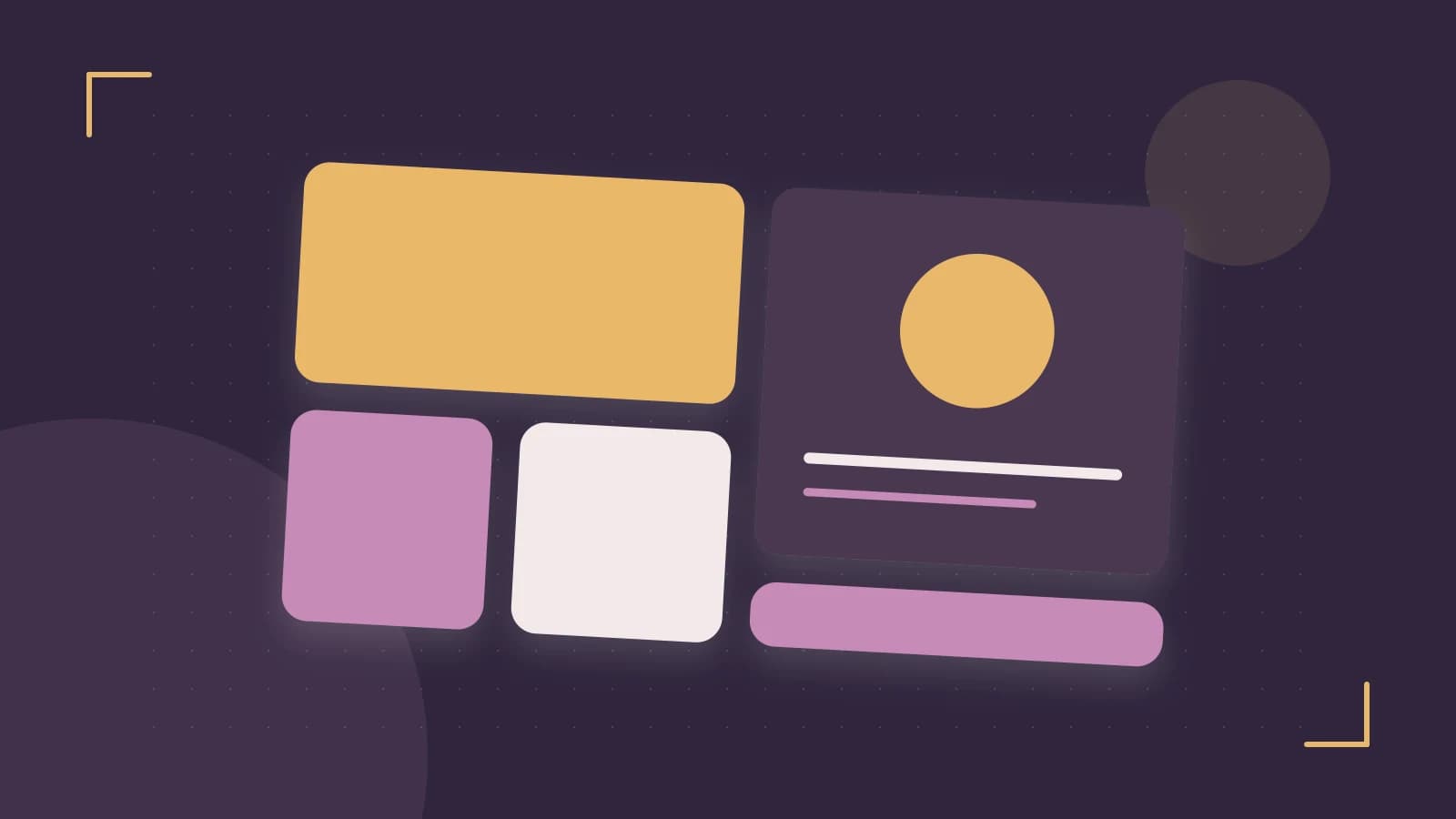 Editorial illustration of responsive browser layouts, overlapping design components and a color system