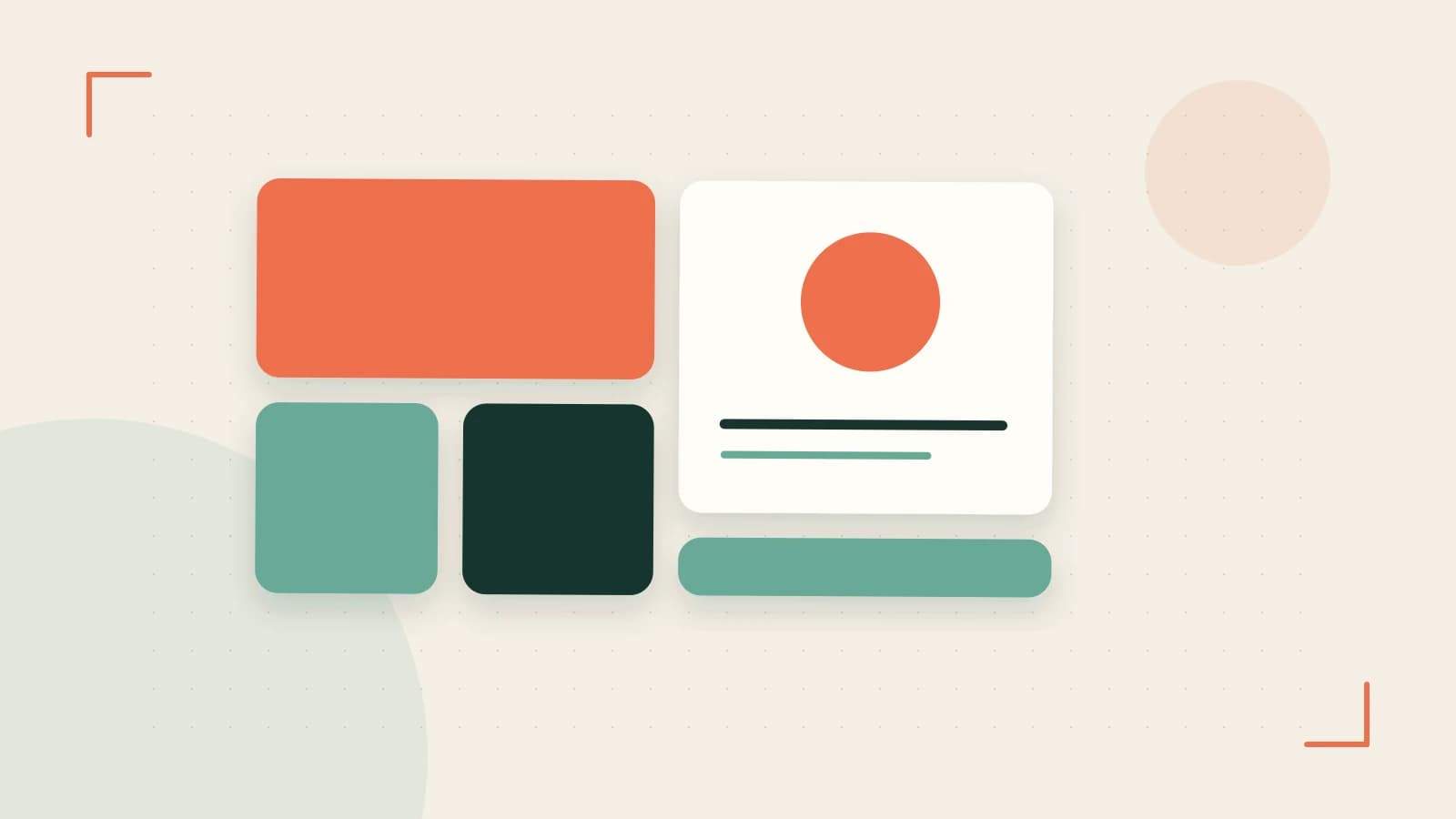 Editorial illustration of responsive browser layouts, overlapping design components and a color system