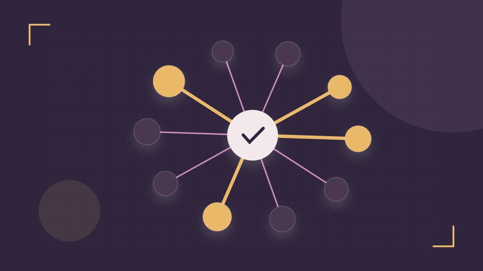 Editorial illustration of an algorithmic node graph with branching paths and a highlighted result