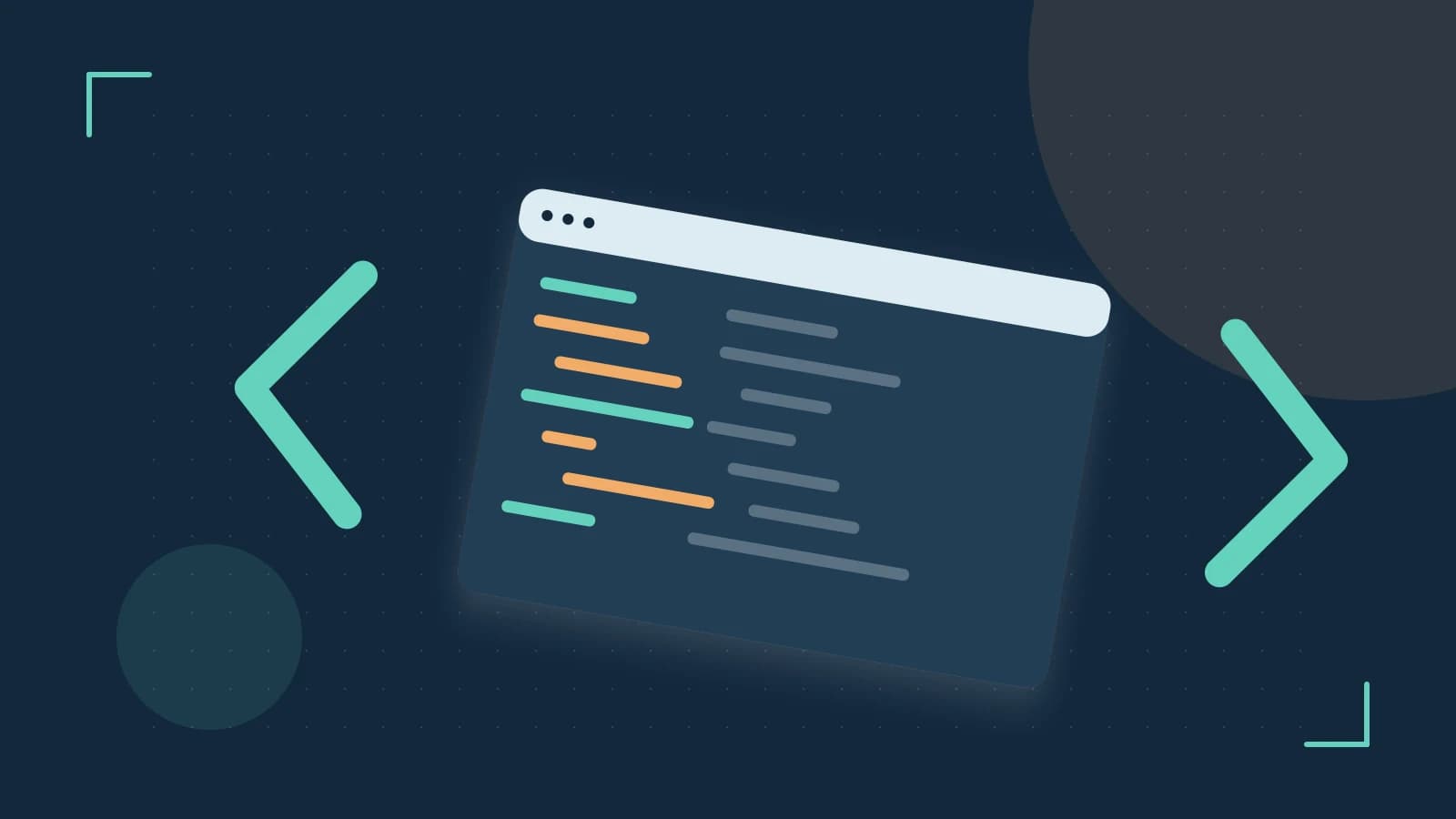 Editorial illustration of an abstract code editor, syntax blocks and oversized programming brackets