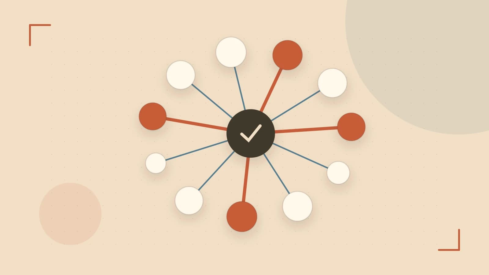 Editorial illustration of an algorithmic node graph with branching paths and a highlighted result