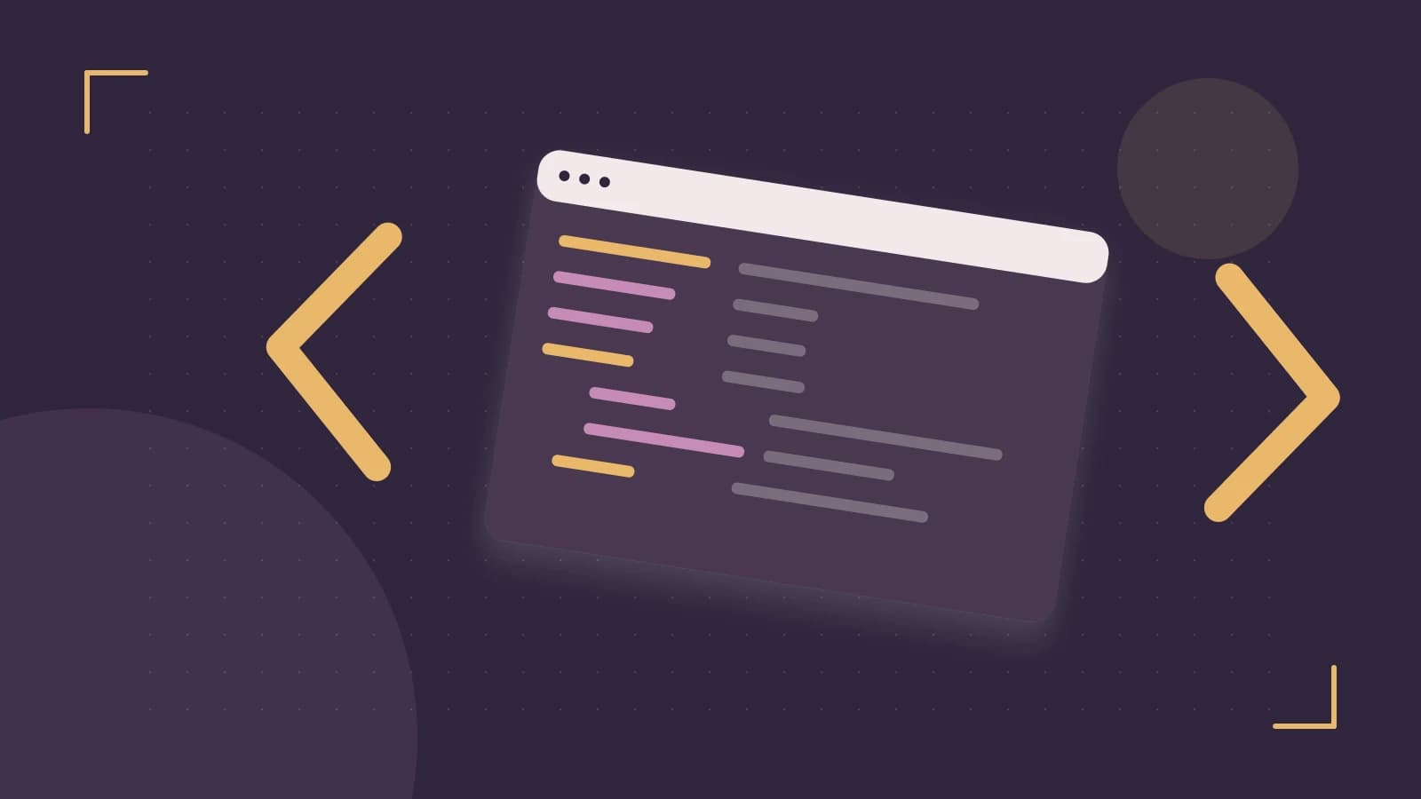 Editorial illustration of an abstract code editor, syntax blocks and oversized programming brackets