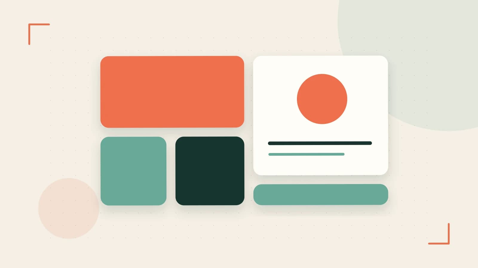 Editorial illustration of responsive browser layouts, overlapping design components and a color system