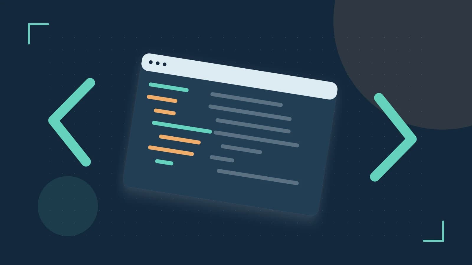 Editorial illustration of an abstract code editor, syntax blocks and oversized programming brackets