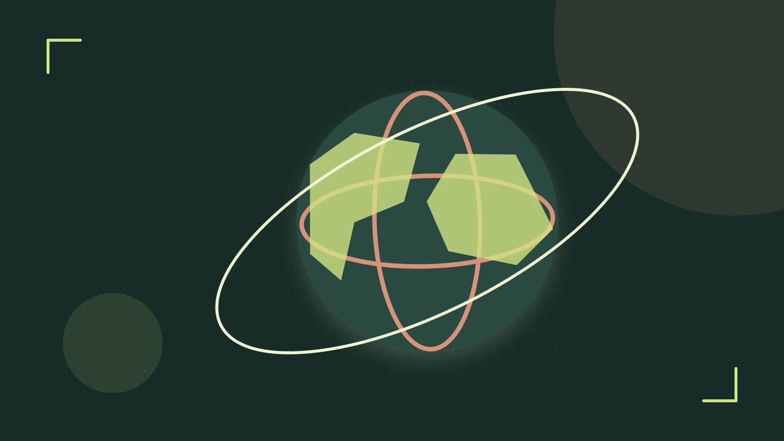 Editorial illustration of an editorial globe with meridians and layered geographic shapes