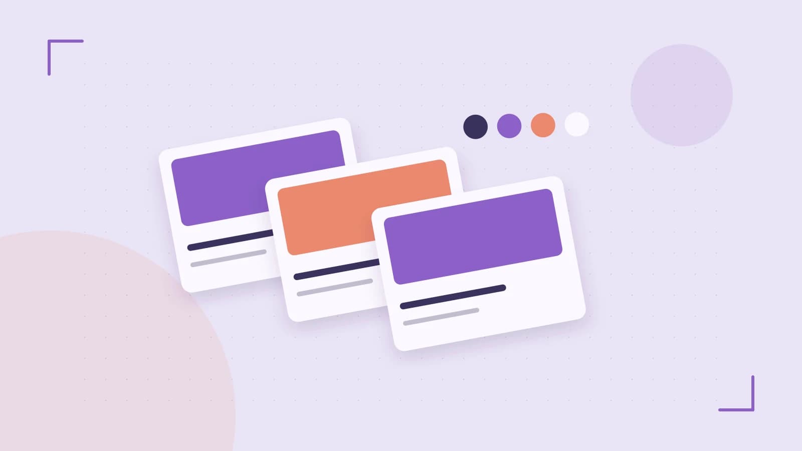 Editorial illustration of responsive browser layouts, overlapping design components and a color system