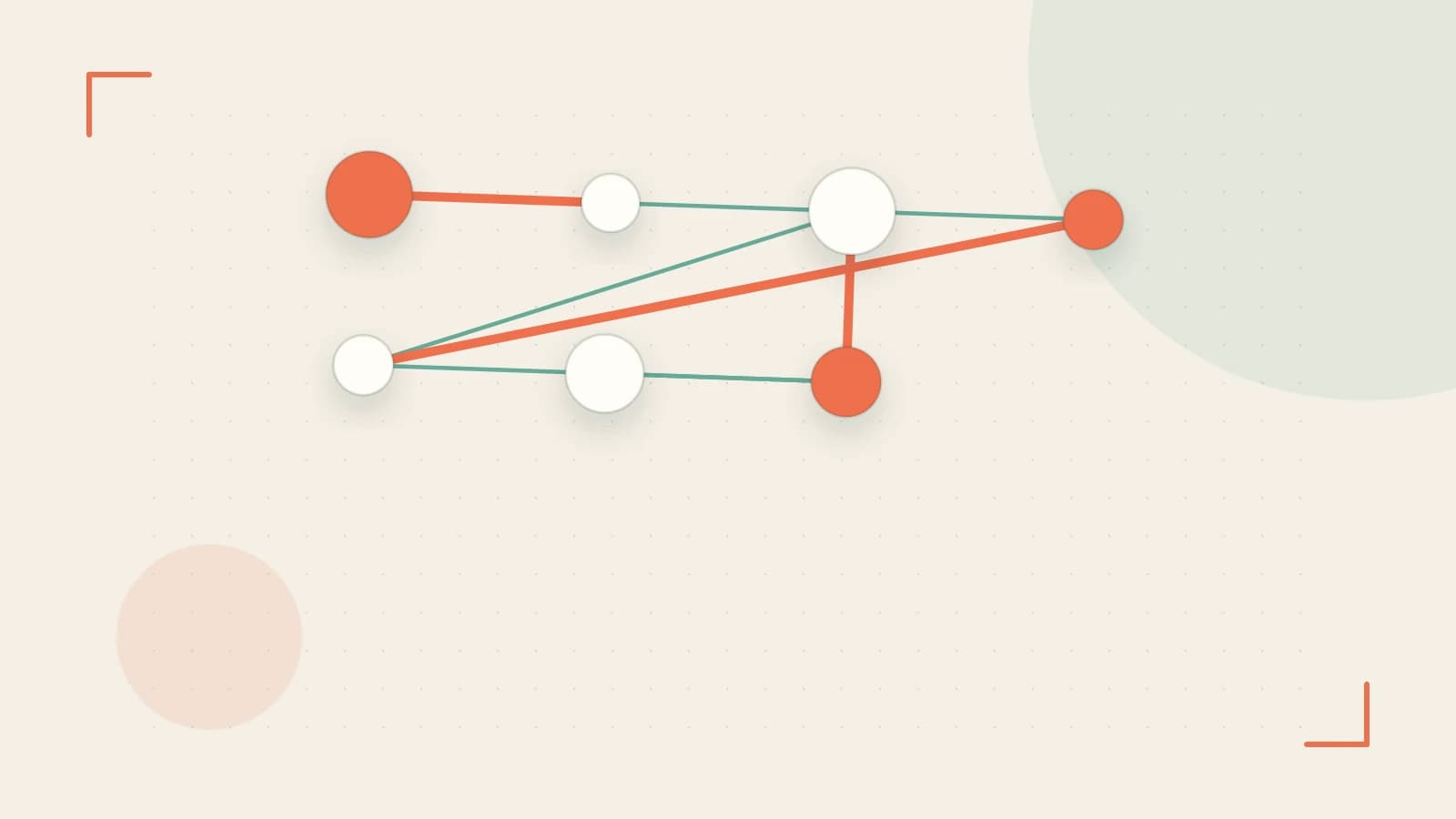 Editorial illustration of an algorithmic node graph with branching paths and a highlighted result