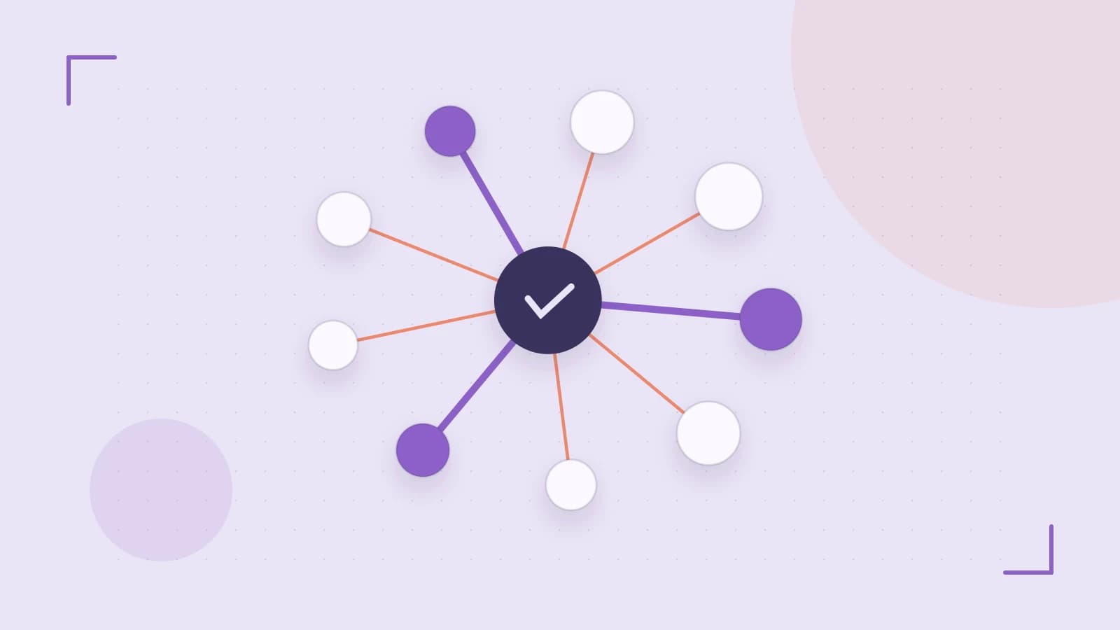 Editorial illustration of an algorithmic node graph with branching paths and a highlighted result