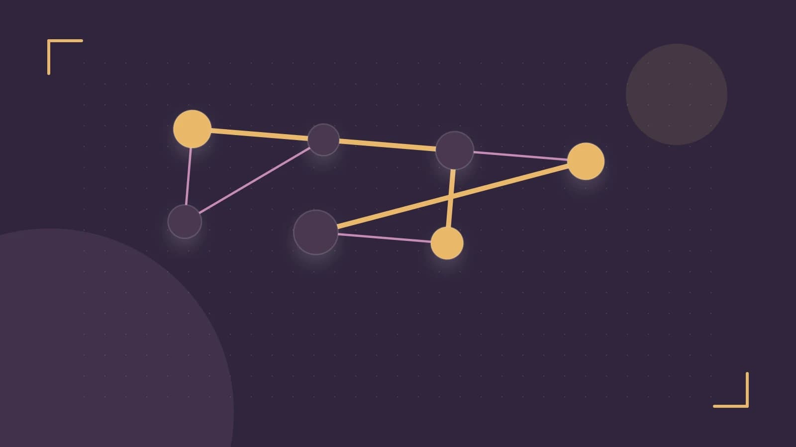 Editorial illustration of an algorithmic node graph with branching paths and a highlighted result