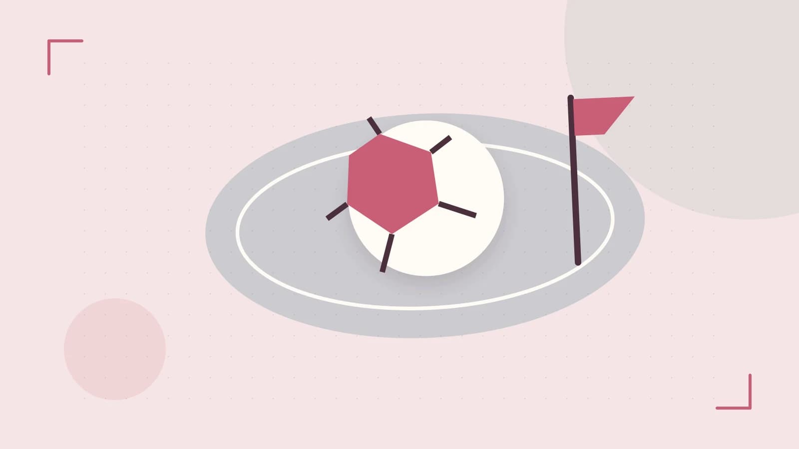 Editorial illustration of a stylized sports ball, stadium geometry and dynamic arcs