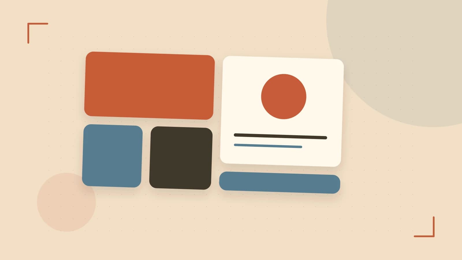 Editorial illustration of responsive browser layouts, overlapping design components and a color system