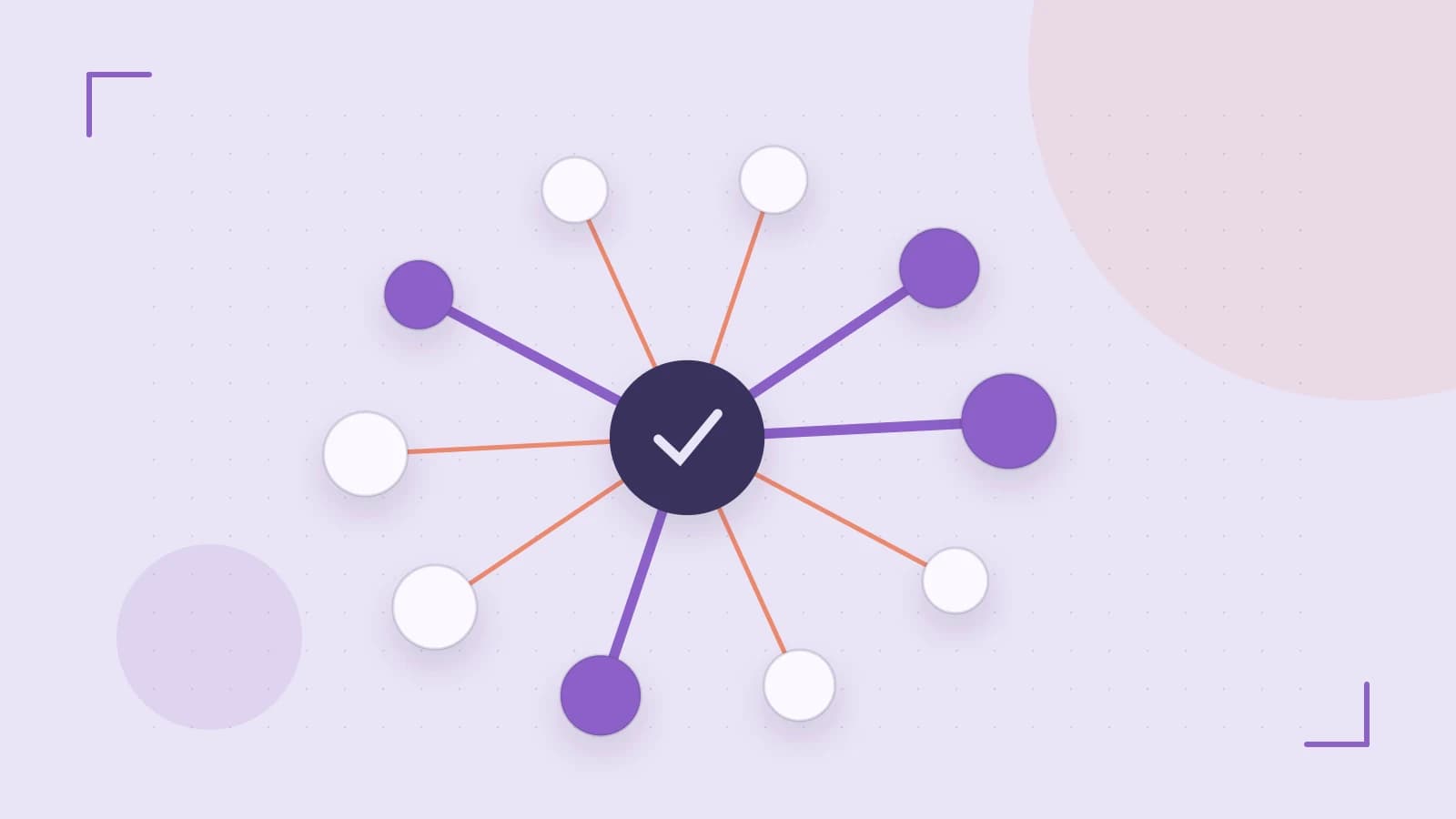 Editorial illustration of an algorithmic node graph with branching paths and a highlighted result