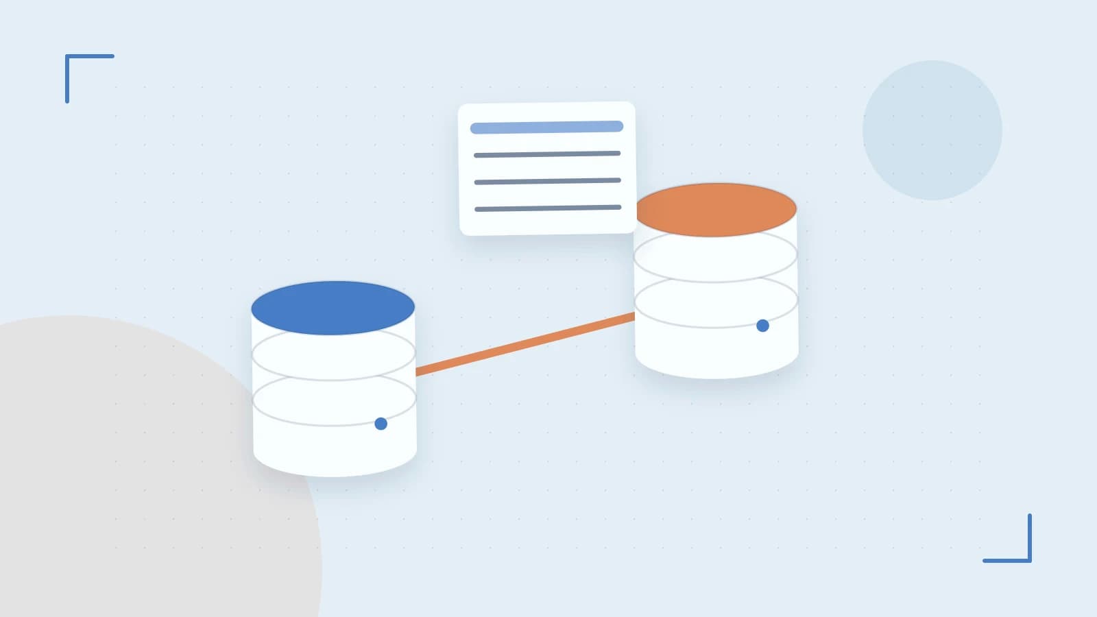 Editorial illustration of structured records, database cylinders and relationships between tables