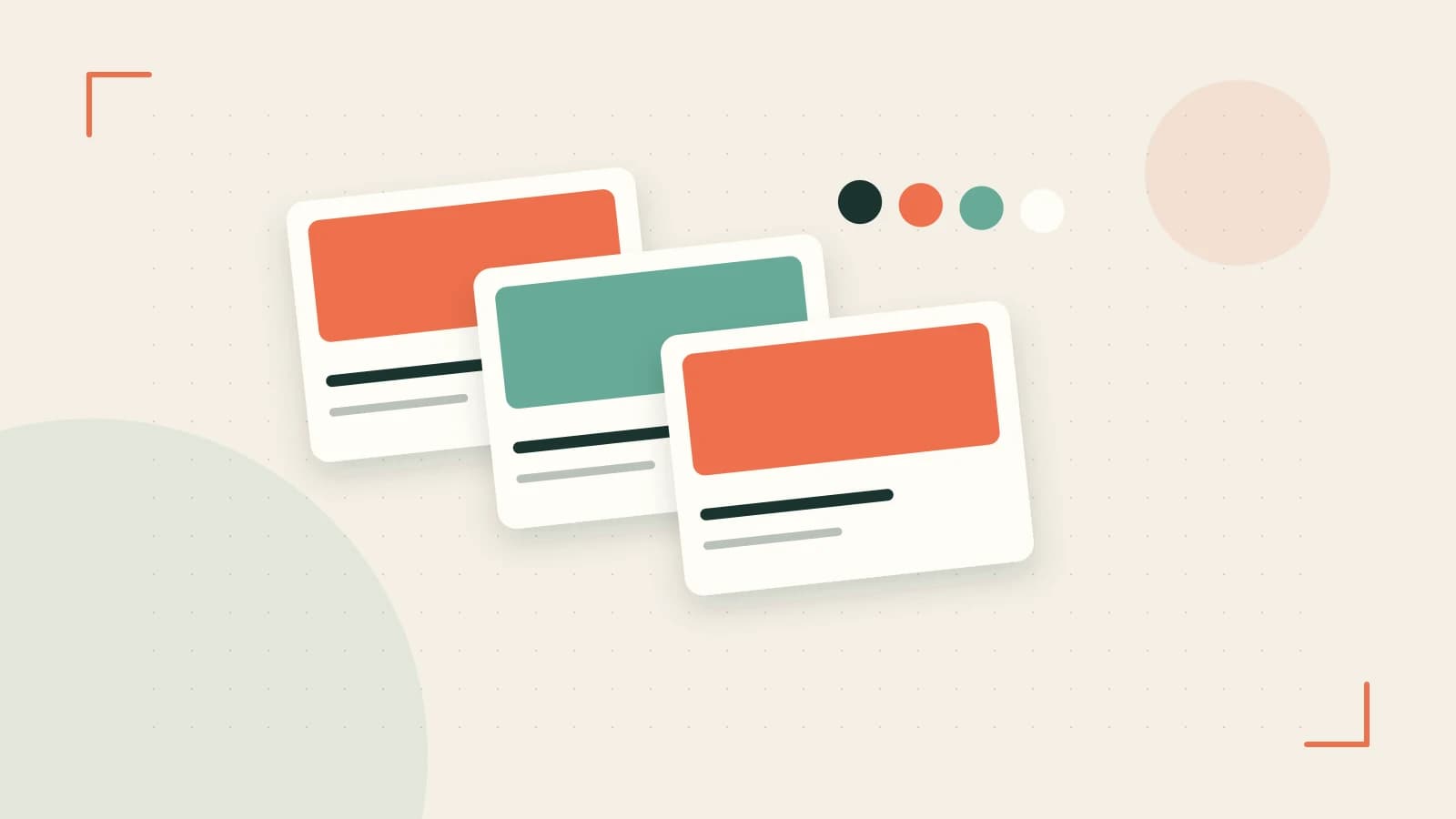 Editorial illustration of responsive browser layouts, overlapping design components and a color system