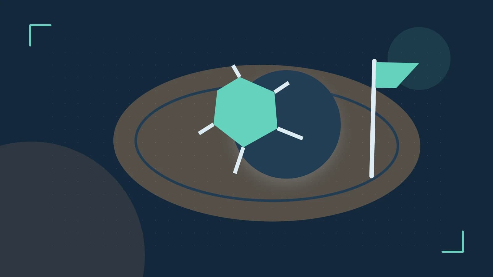 Editorial illustration of a stylized sports ball, stadium geometry and dynamic arcs