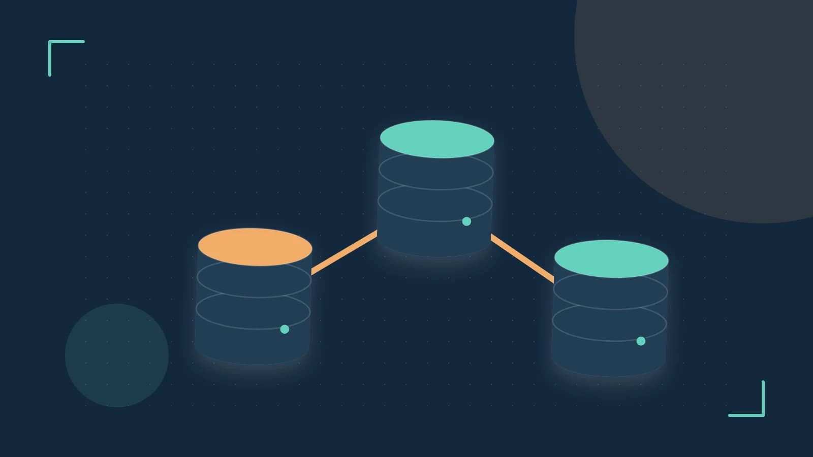 Editorial illustration of structured records, database cylinders and relationships between tables